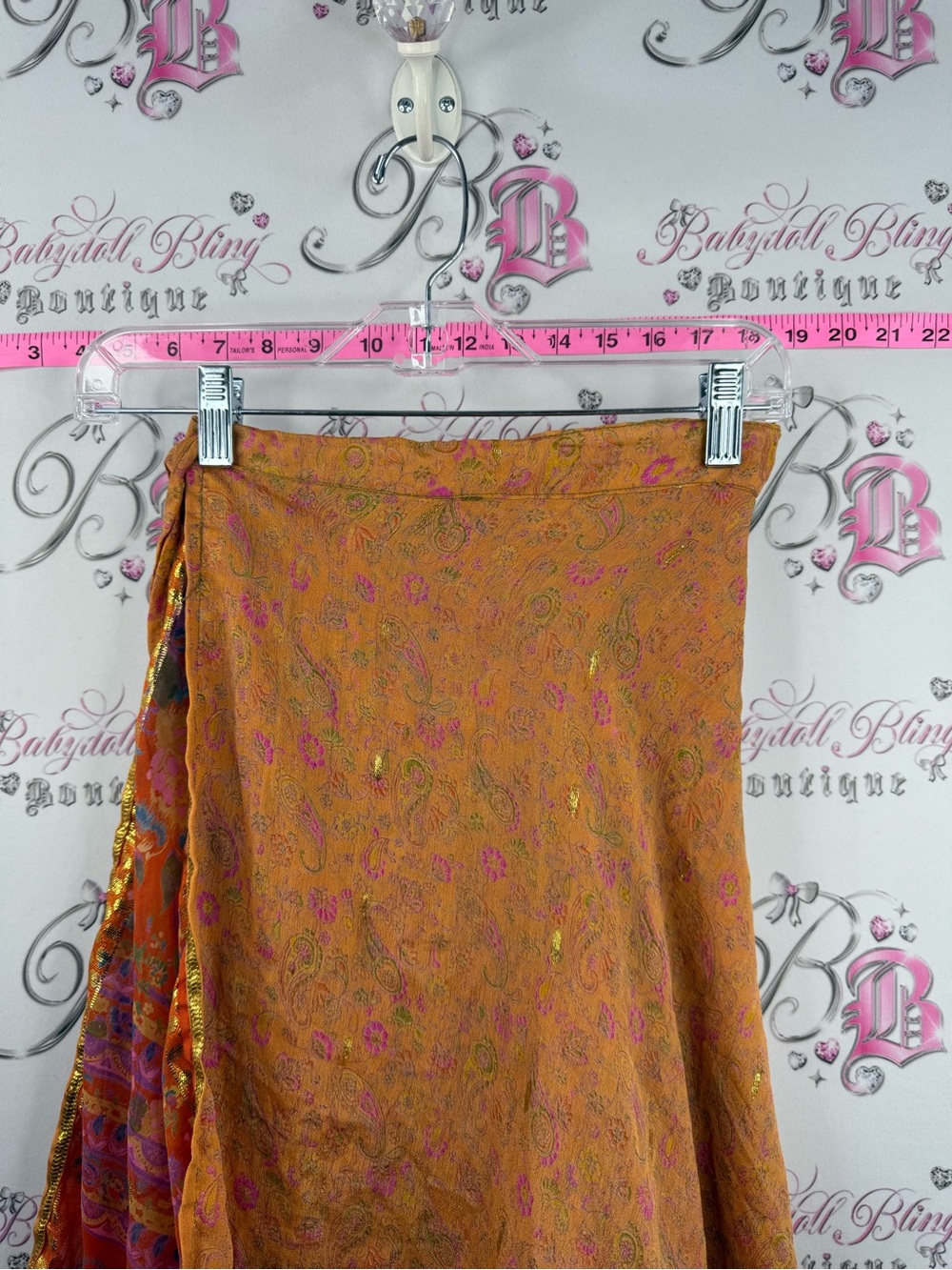 Silk skirt tie up paisley shiny goldBohemian Orange Floral Wrap Skirt - Picture 6 of 14